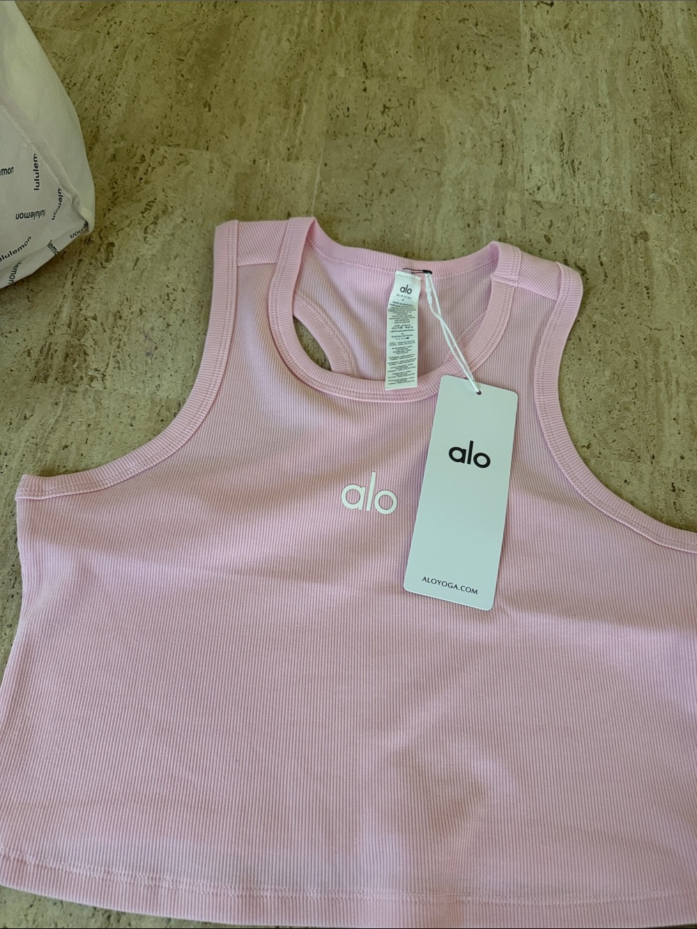 ALO Yoga Pink Ribbed Crop Tank Top